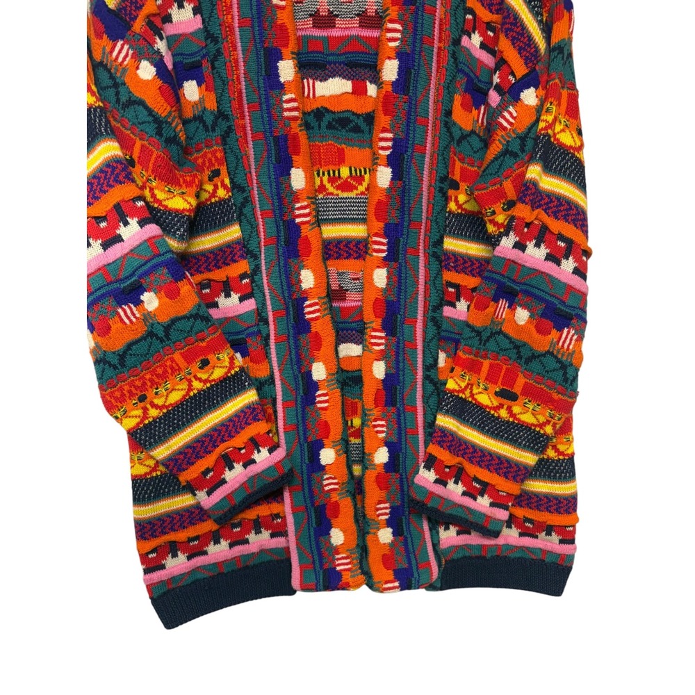 Leoniak Vintage Style Multicolor Geometric Knit Open Front Cardigan Sweater S - Picture 4 of 7